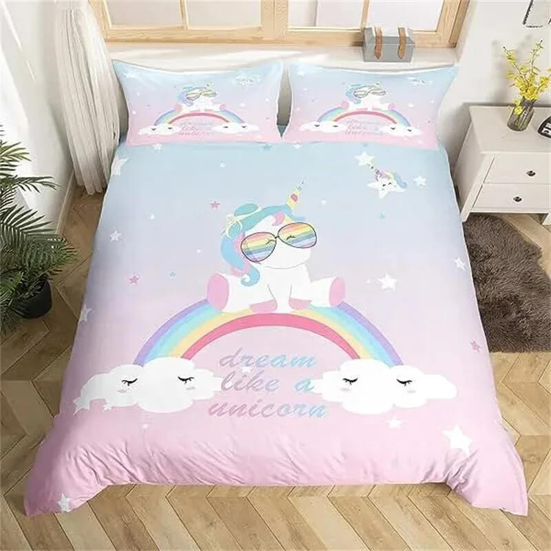 Colorful rainbow Unicorn bedding set for kids and teens