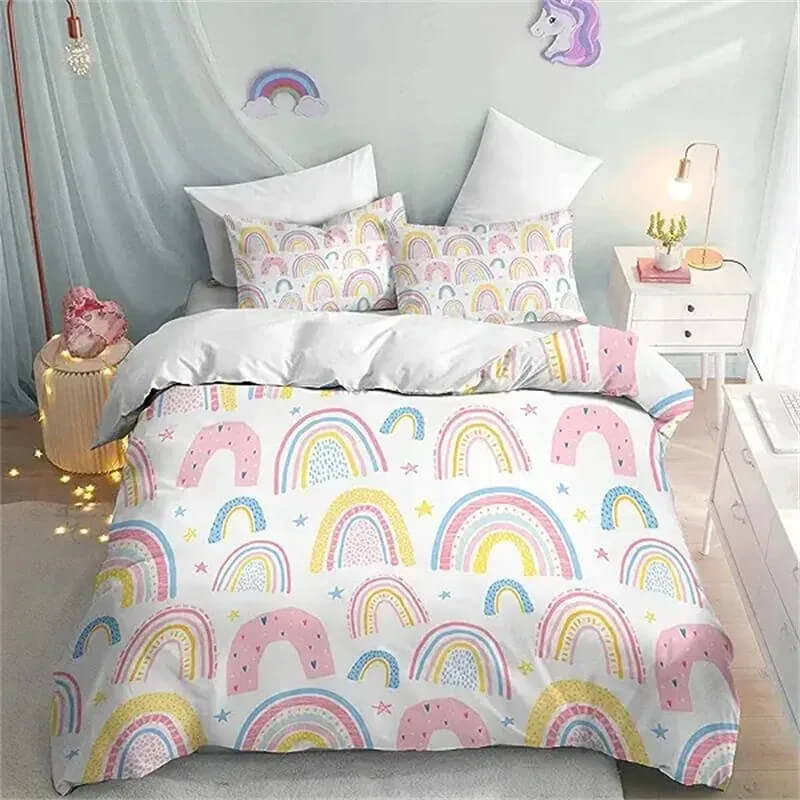 Cute rainbow theme duvet cover for girls bedroom
