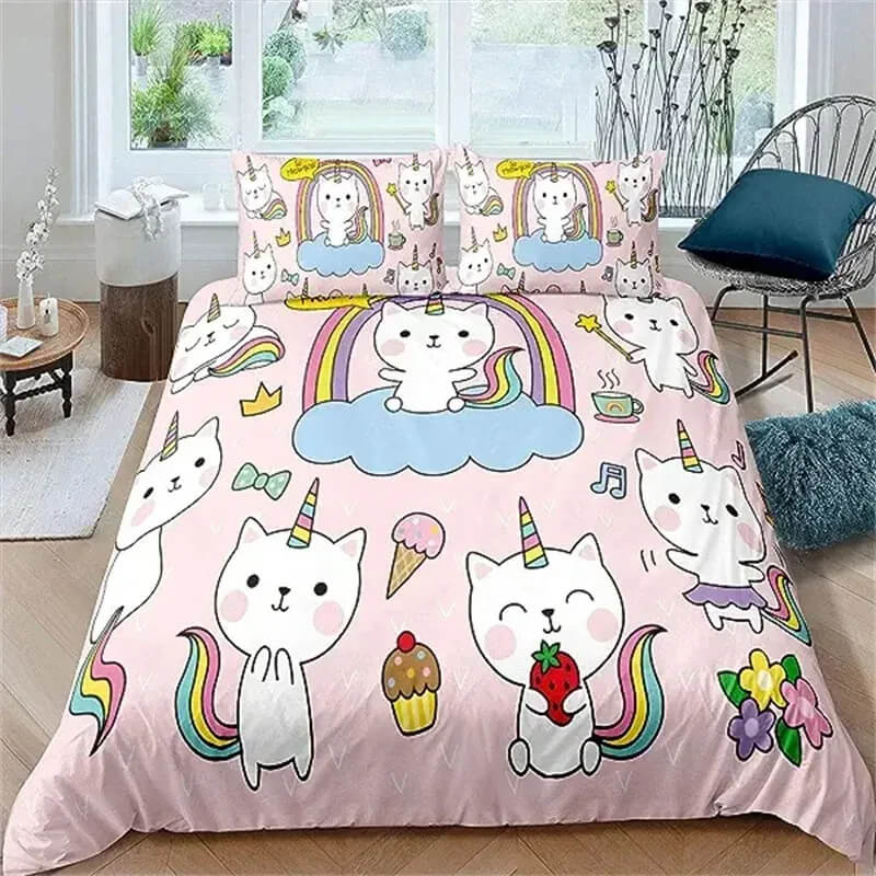 Cartoon rainbow bedding set pink and yellow