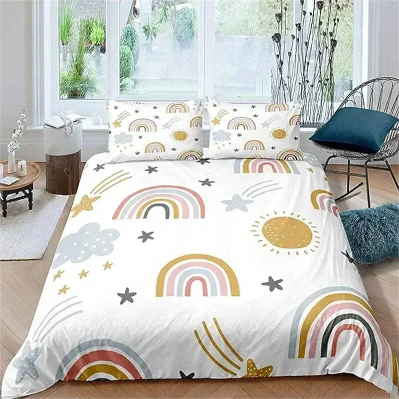 Rainbow duvet cover for twin bed with pillowcases