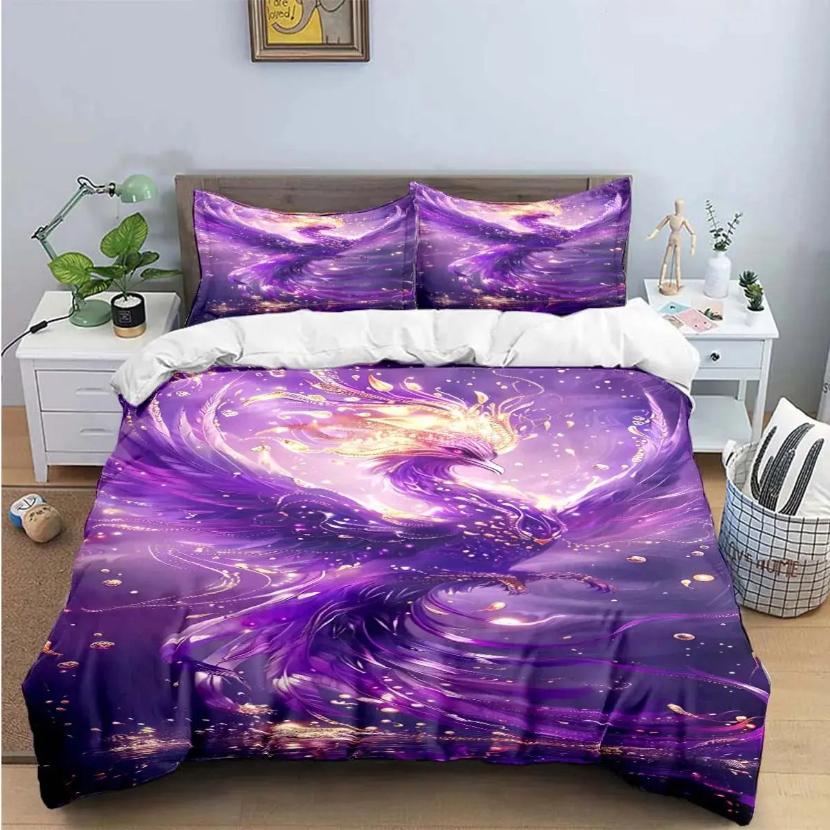 Rebirth phoenix quilt cover with sunrise-themed firebird art