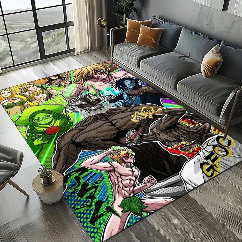 Vibrant anime carpet with colorful Record of Ragnarok scene