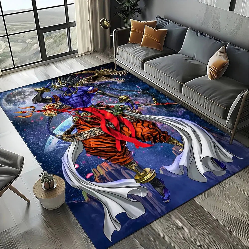 Decorative anime rug used as sofa carpet with Ragnarok print