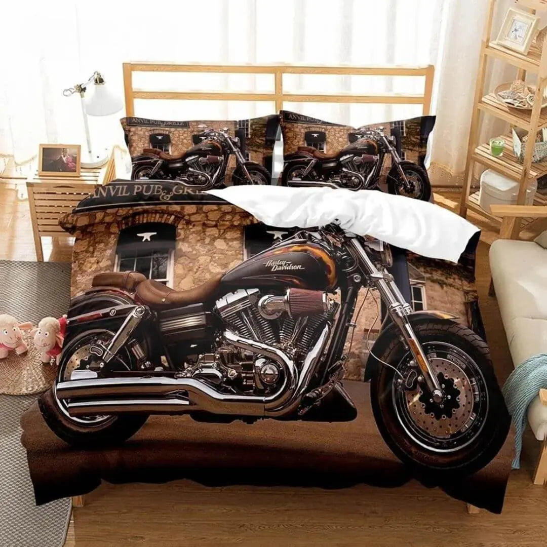 Retro Motorcycle Quilt Cover