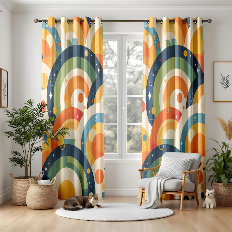 retro arch curtains mid century modern design