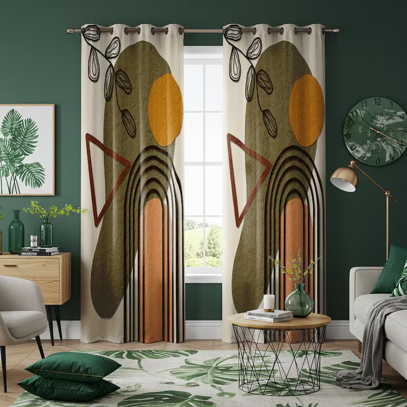 geometric retro curtains for living room