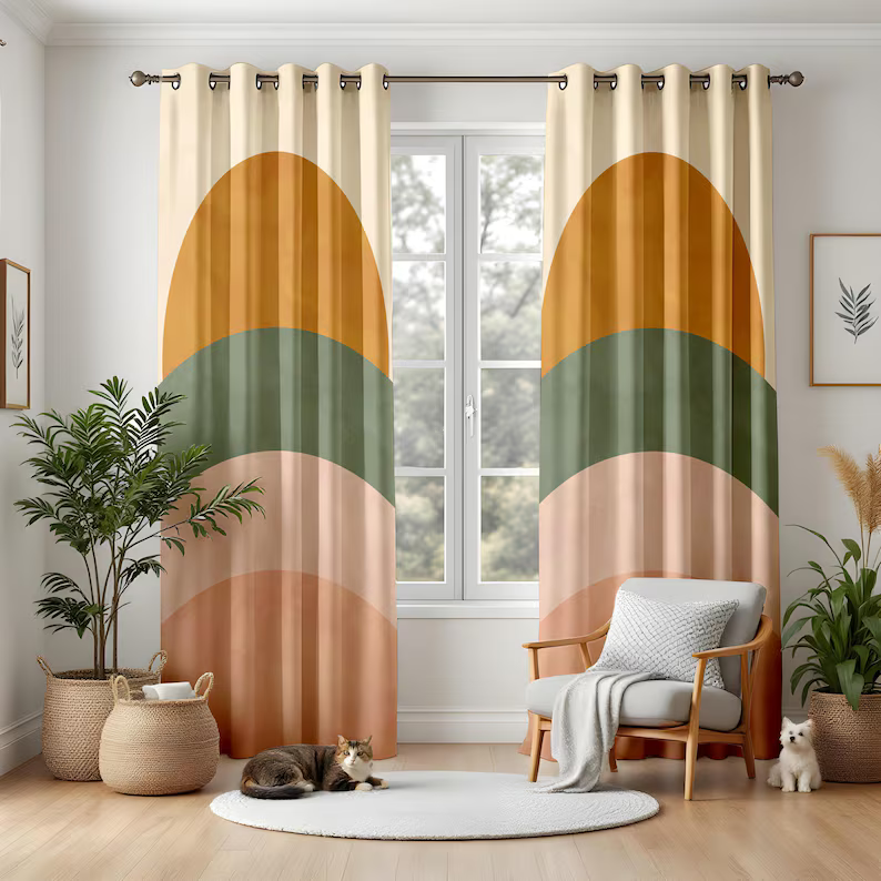 retro curtains for modern living room