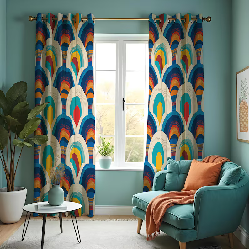abstract arch curtains mid century style