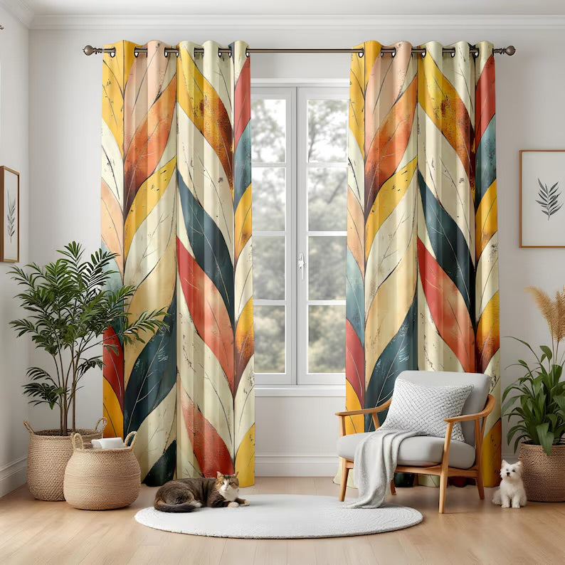 Retro Curtains, Mid Century Modern Curtain Panels, 70s Retro Window Curtain, Mcm Retro Style Living Room Curtain, 80s Curtains