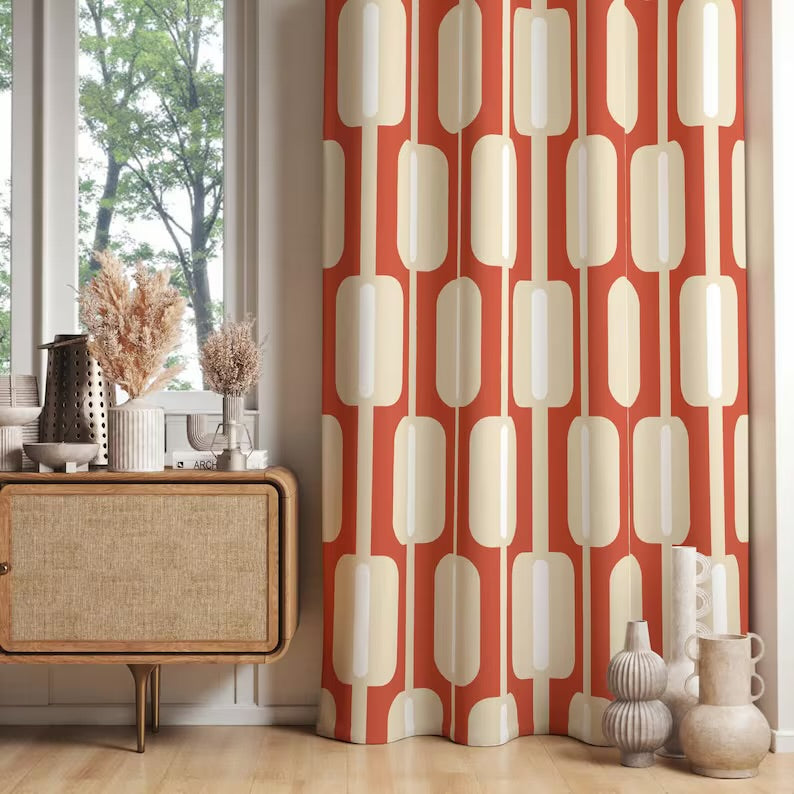 Retro Curtains, Mid Century Modern Curtains, Retro Vintage Curtain Panels, 70s Printed Curtain, Mid Century Style Drapes, MCM Curtains