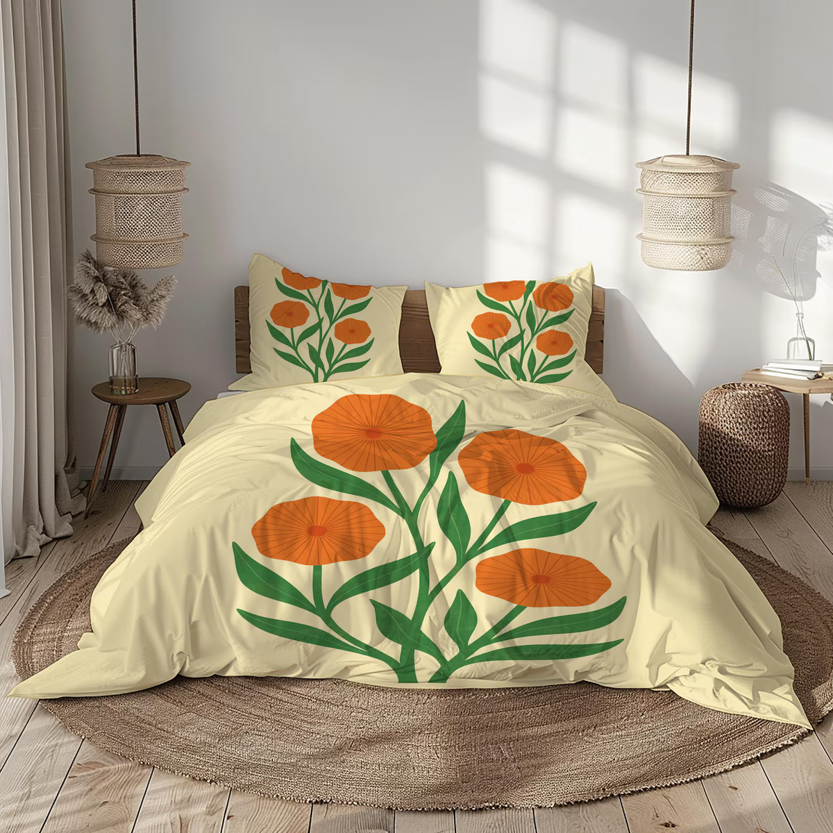 Retro botanical flower bedding fo modern room decor