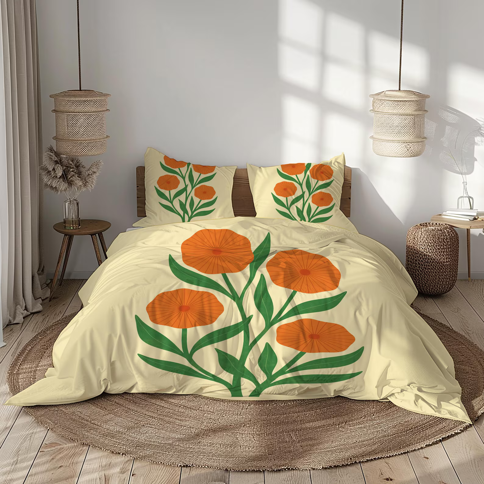 Retro botanical flower bedding fo modern room decor