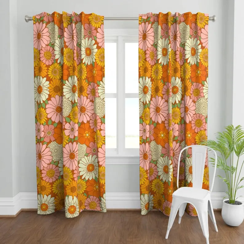 Retro Floral Living Room Curtains