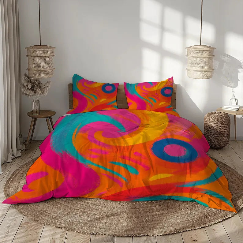 Colourful retro bedroom decor bedding