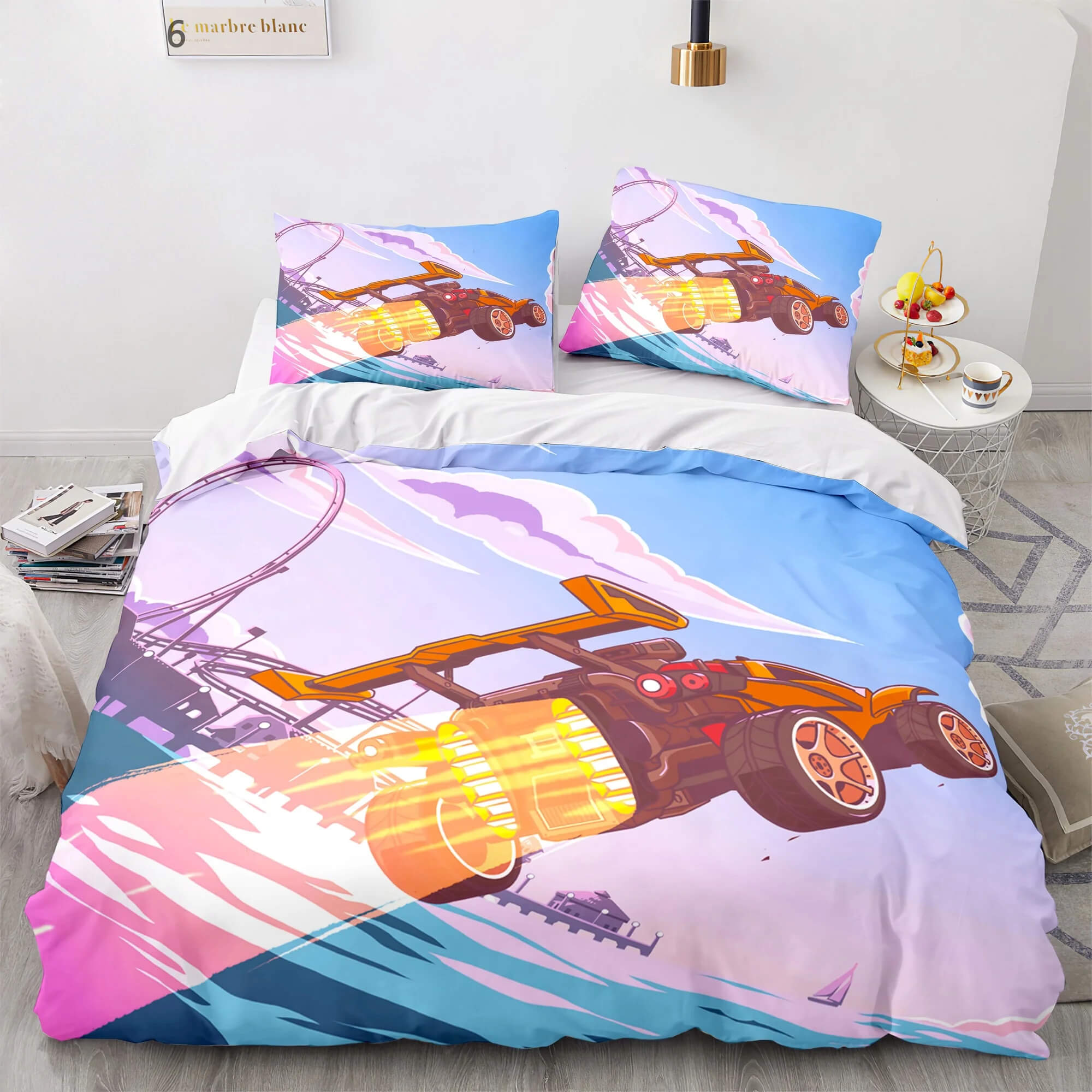 3D Rocket League bedding with colorful car graphics