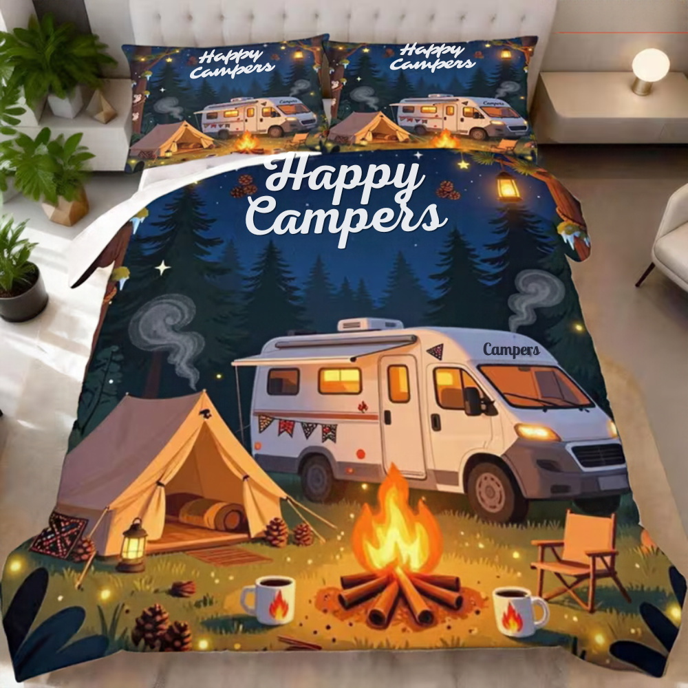 Rustic camping quilt cover set with starry night forest design