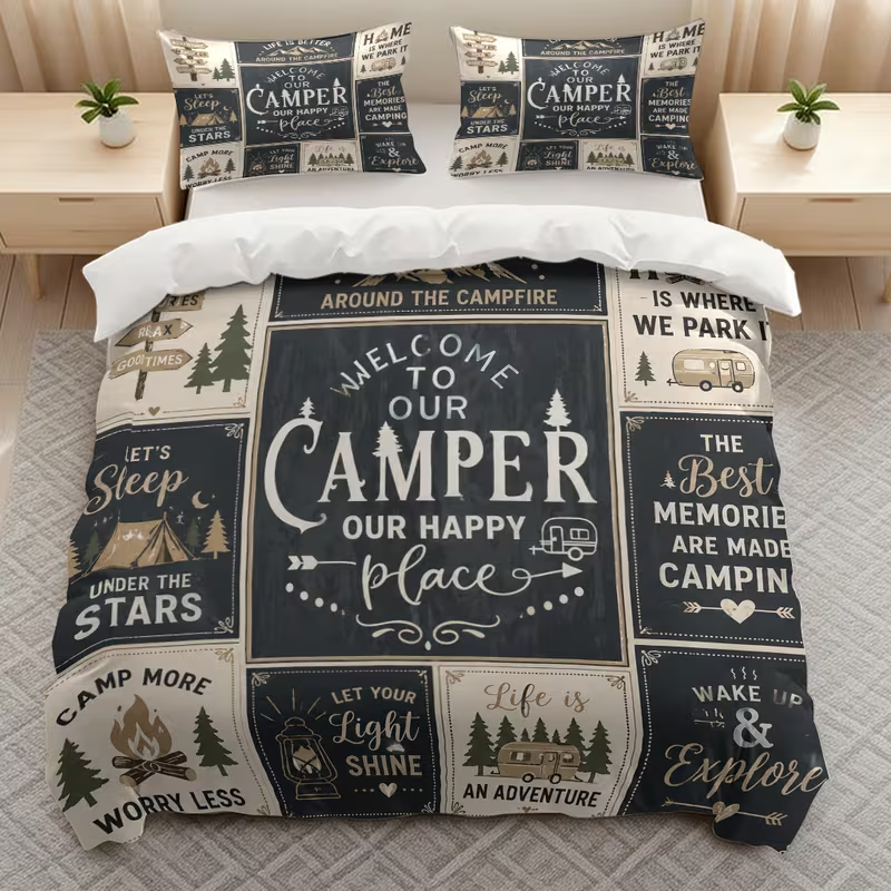 Happy Camper camping themed bedding gift idea