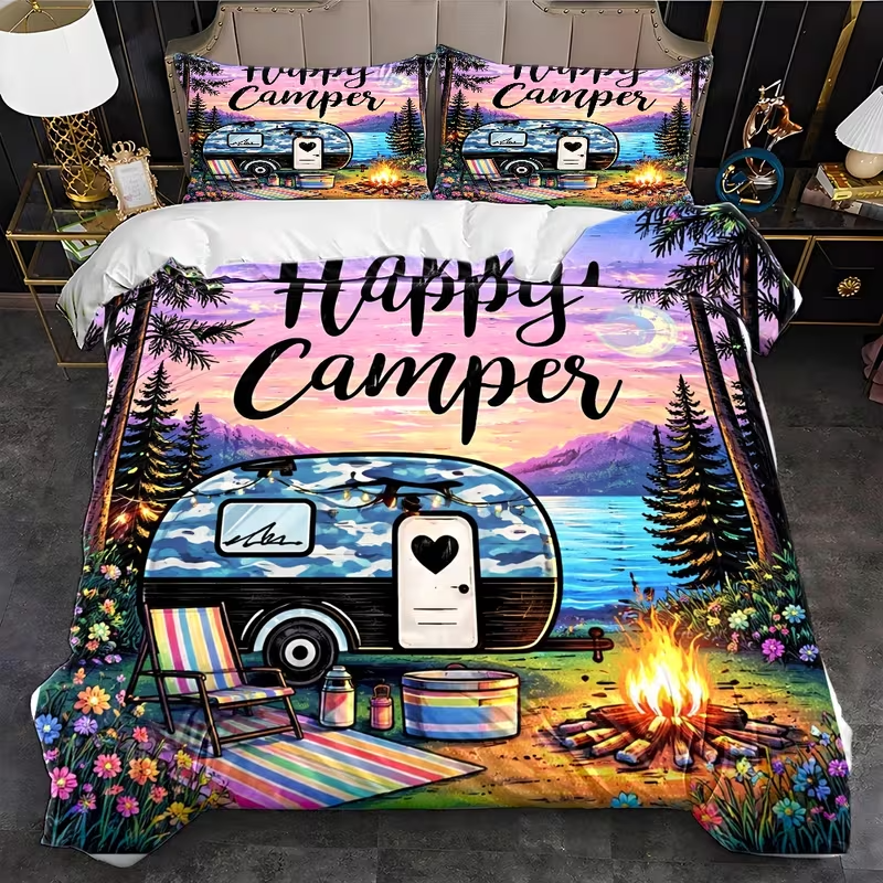 Rustic camping duvet cover for caravan holiday home decor