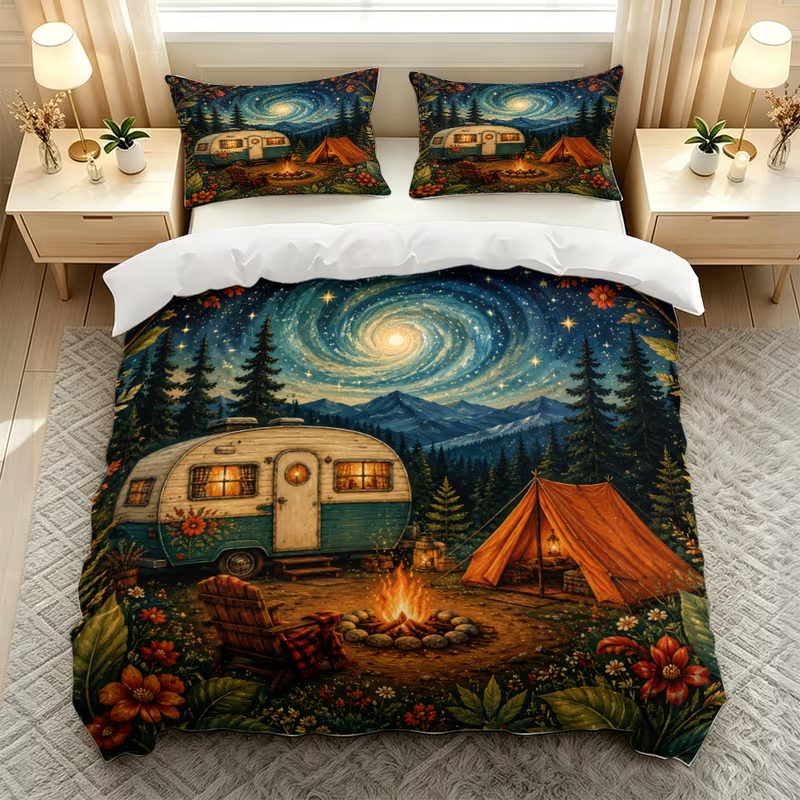 Vintage camping theme bedding for outdoor enthusiasts