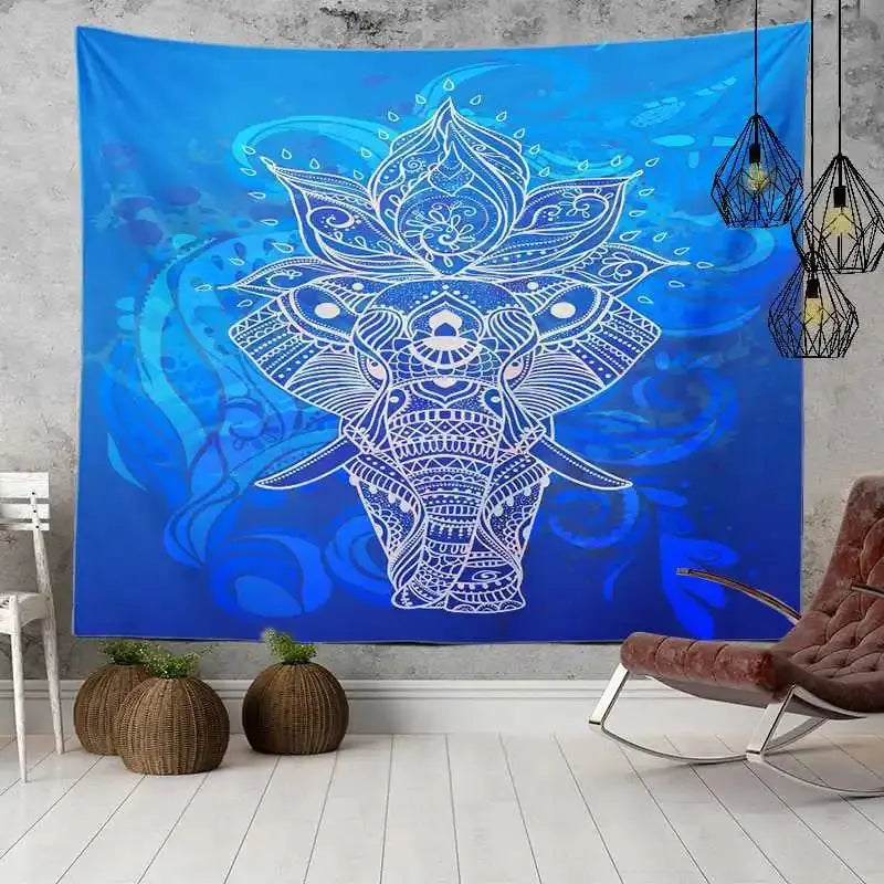 Sacred elephant mandala mural with lace-inspired design