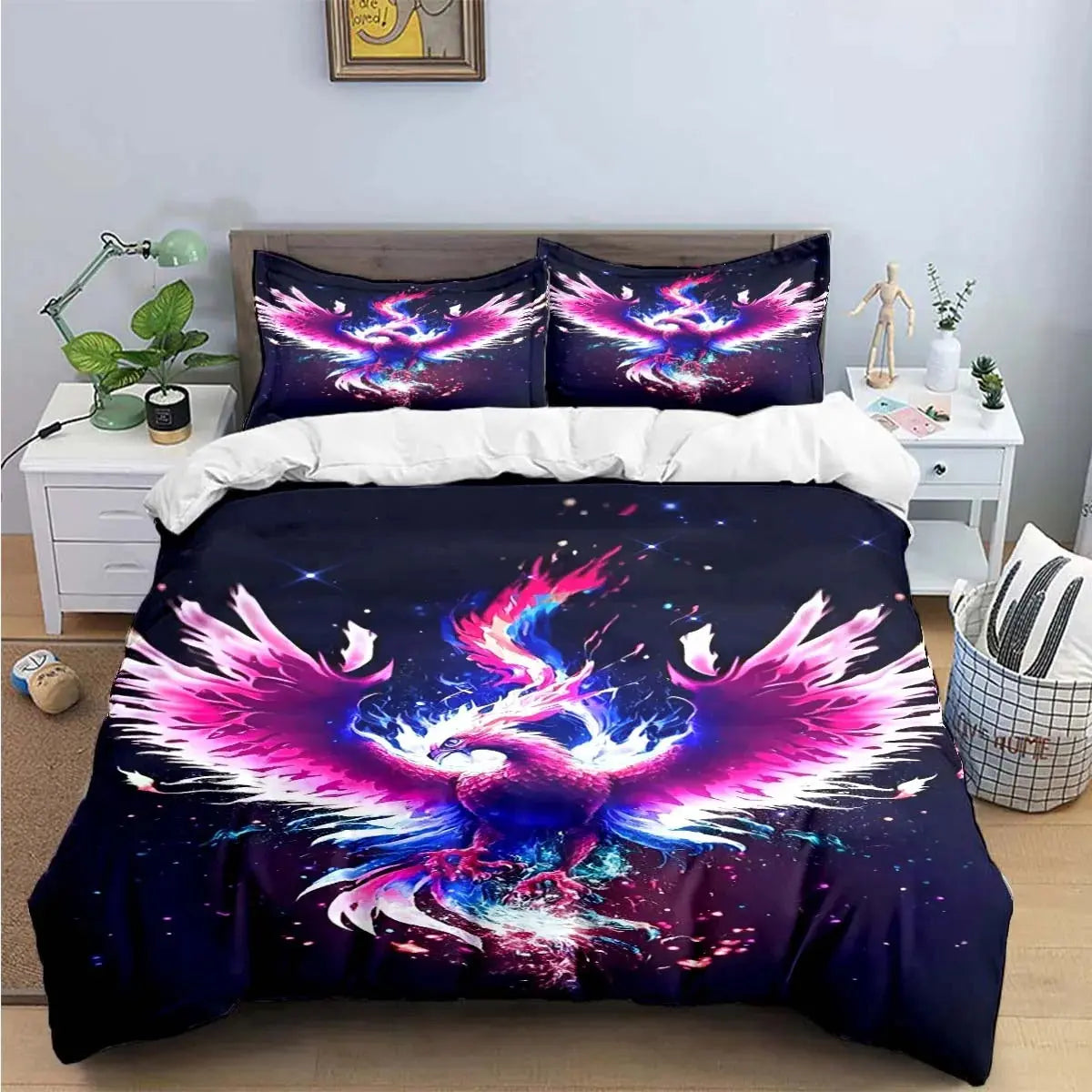 Sacred phoenix flame bird bedding set with symbolic print