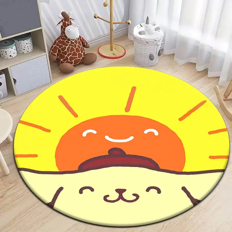 Soft round rug with non-slip base placed in a cozy living room