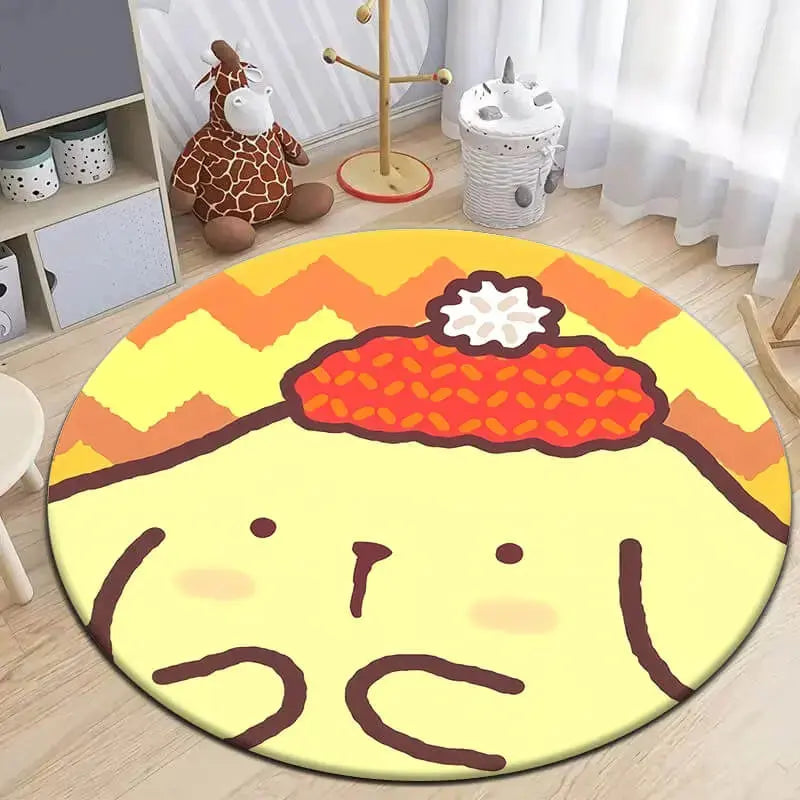 Soft round rug with non-slip base placed in a cozy living room