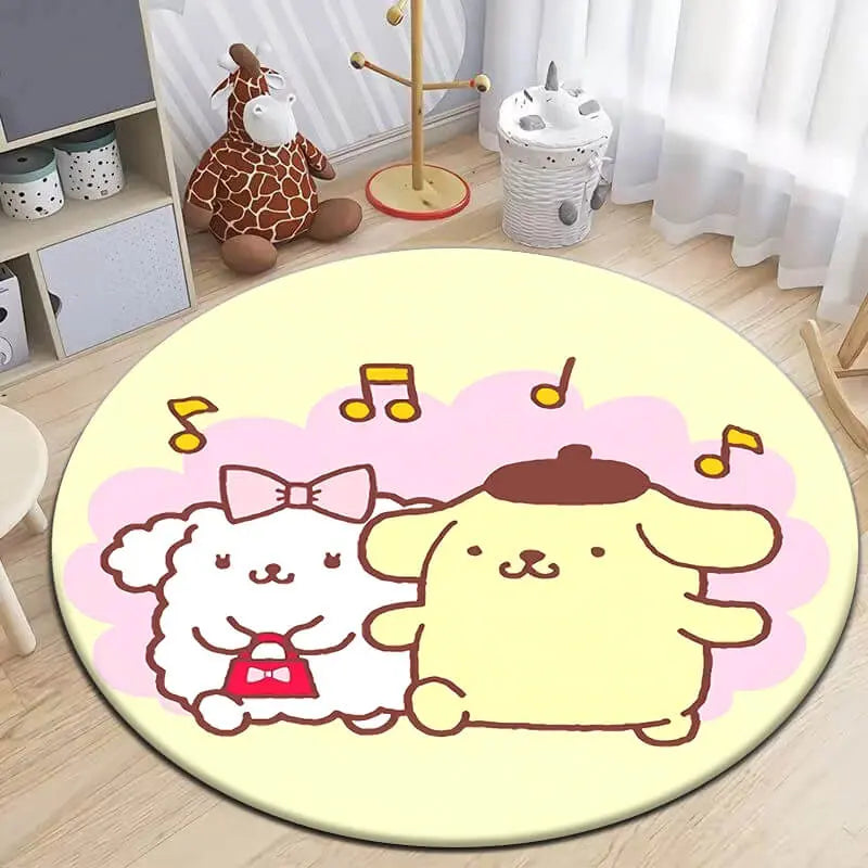 Soft round rug with non-slip base placed in a cozy living room