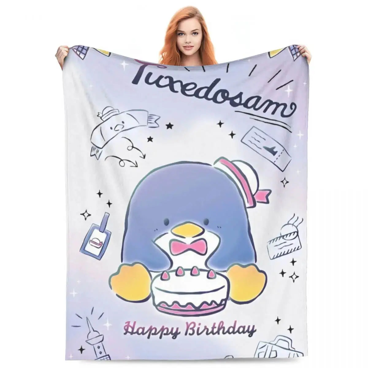 Sanrio Tuxedo Sam Cartoon Kids Flannel Throw Blanket Zirconic