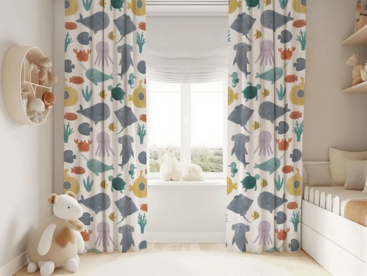 Sea Animals Hammer head Shark Baby Boy Room Curtain Nursery Curtains Window
Curtains