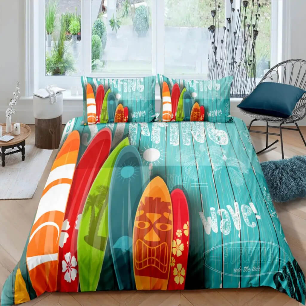 Surfing bedding aesthetic room