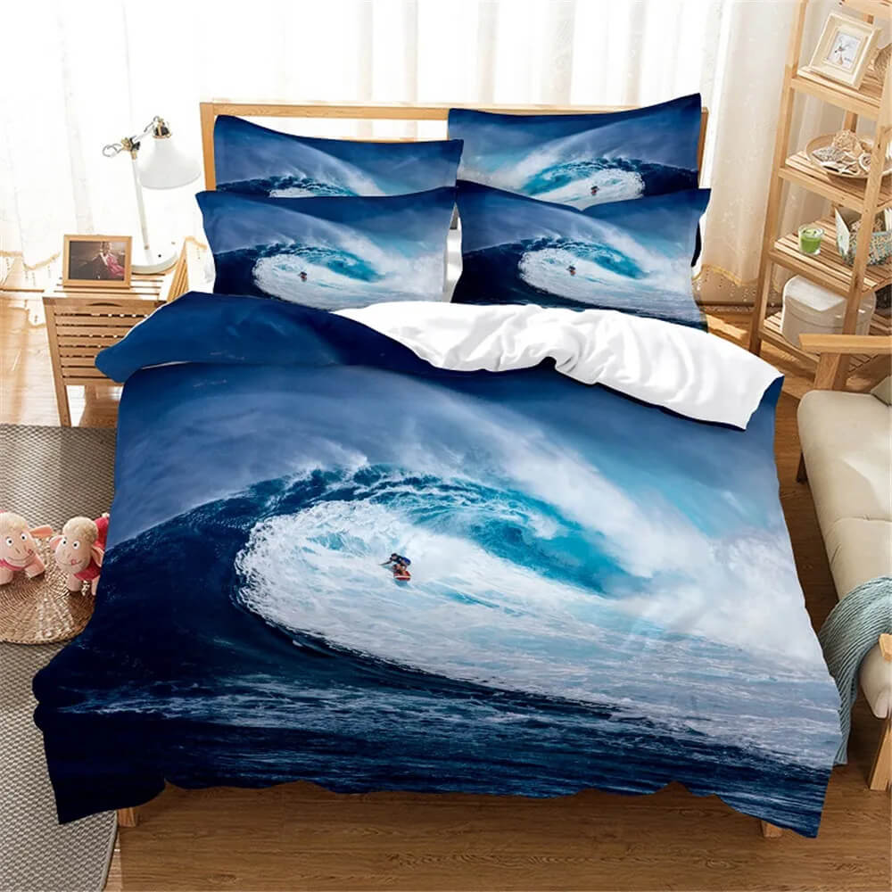 Ocean wave quilt cover close view