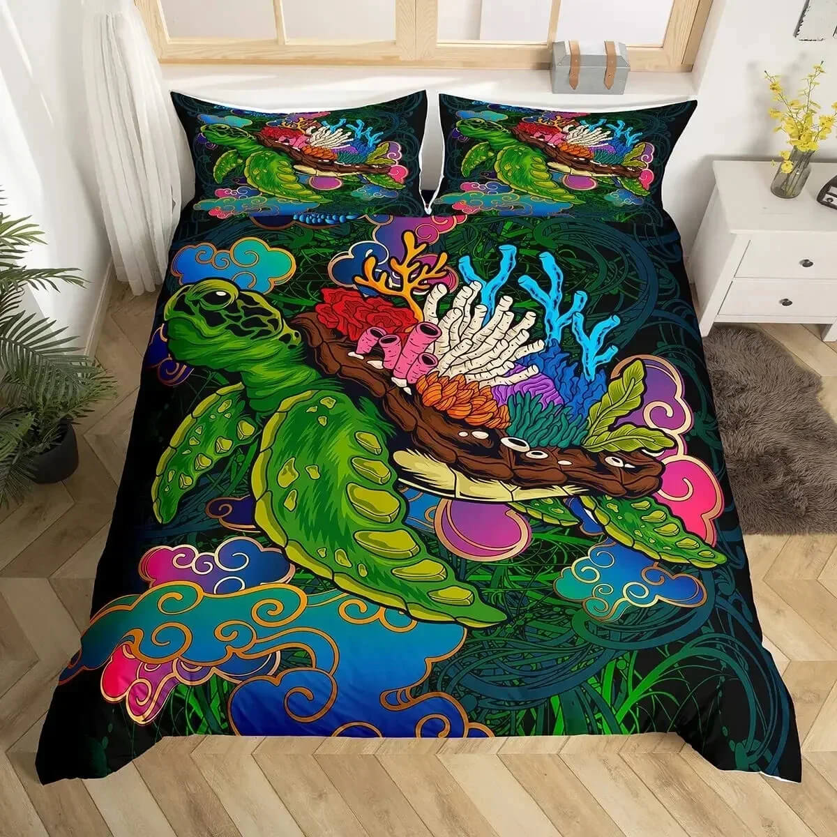 Underwater Theme Duvet Cover with Turtles