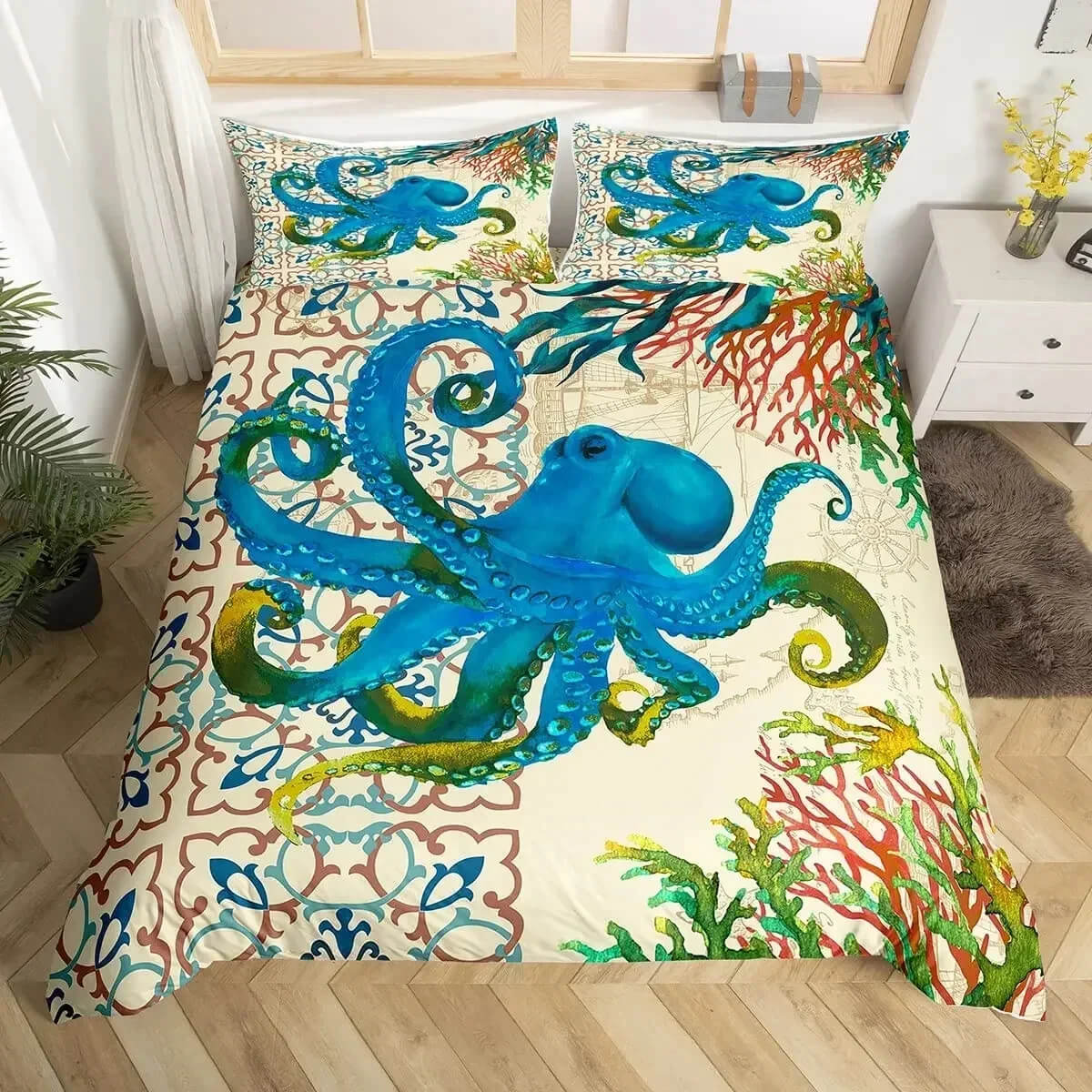 Ocean Waves and Turtle Pattern Bed Linen