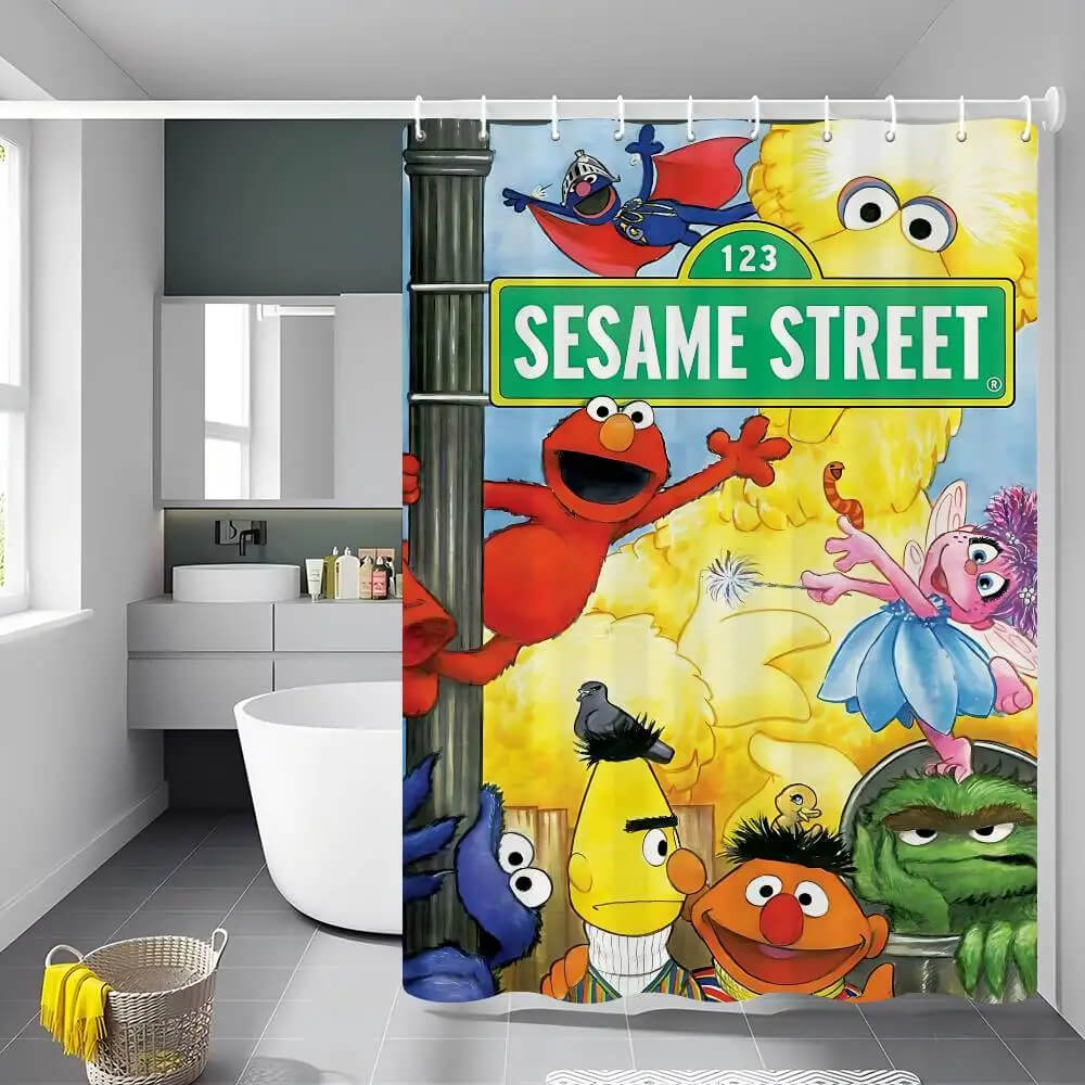 Sesame Street shower curtain with Cookie Monster and Elmo