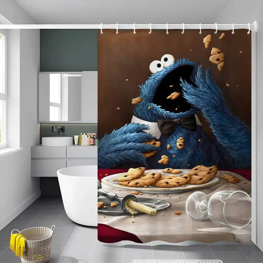 Colorful Sesame Street bathroom decor curtain