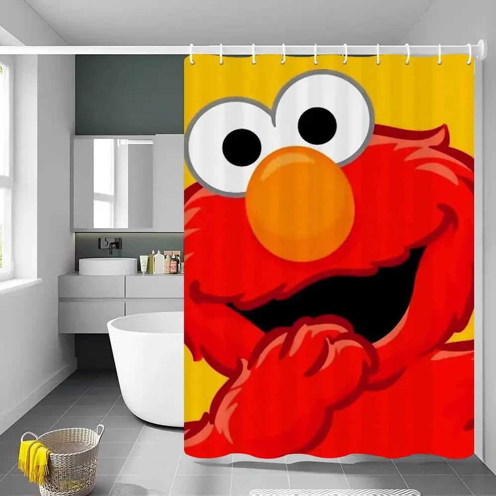 Kids shower curtain featuring Elmo and Cookie Monster