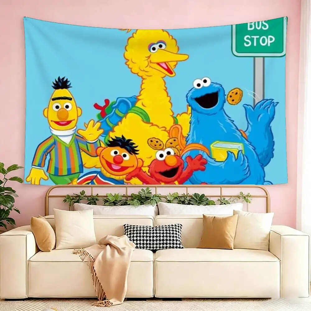 Kids cartoon tapestry with Sesame Street characters