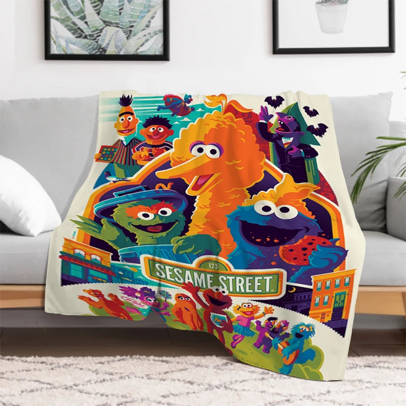 Sesame Street blanket spread out on playroom floor