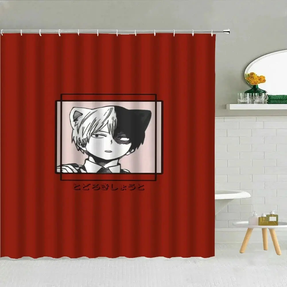 MHA Todoroki waterproof shower curtain for anime bathrooms