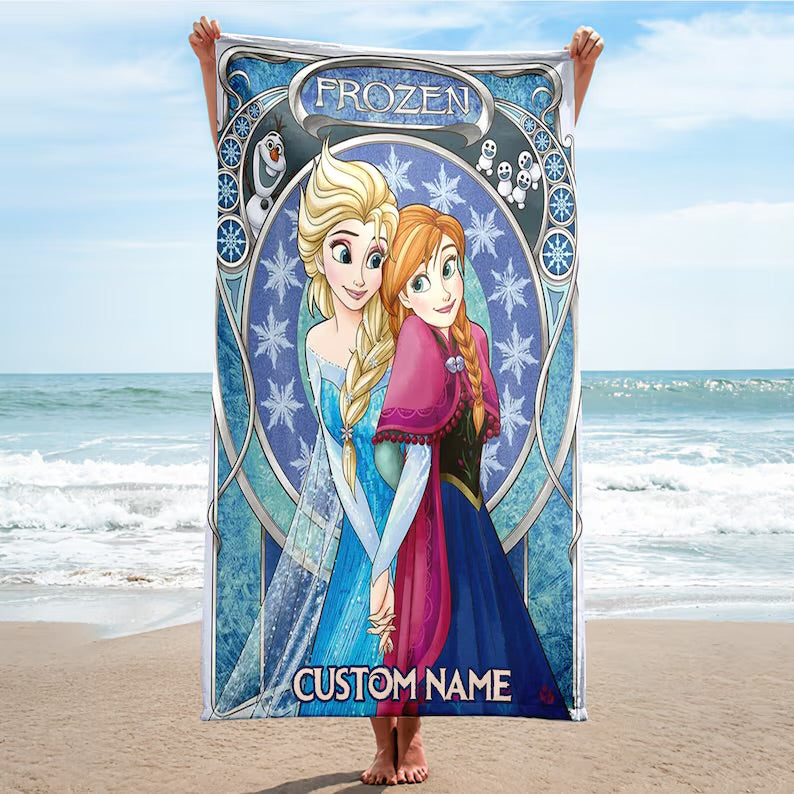 Sisters Beach Towels, Ice Princess Beach Towels, Magic World Beach Towel, Princess Movie Beach Towel, Cartoon Movie Beach Towel Gift