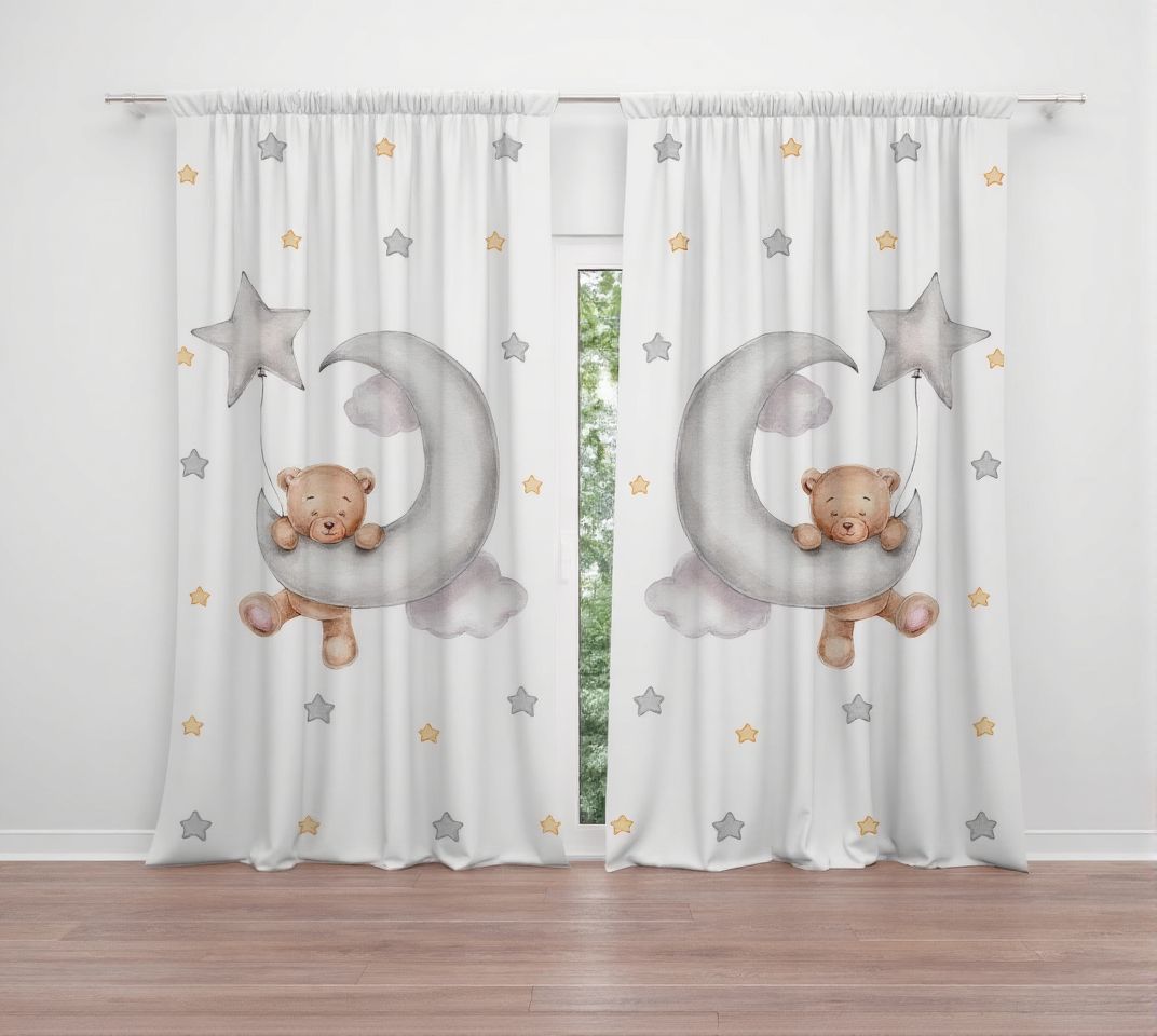 Sleeping Bear, Nursery Curtains, Nursery Room Curtains, Window Curtains, Baby Room Curtains, Baby Girl Curtains, Bear Curtains, Kids Room