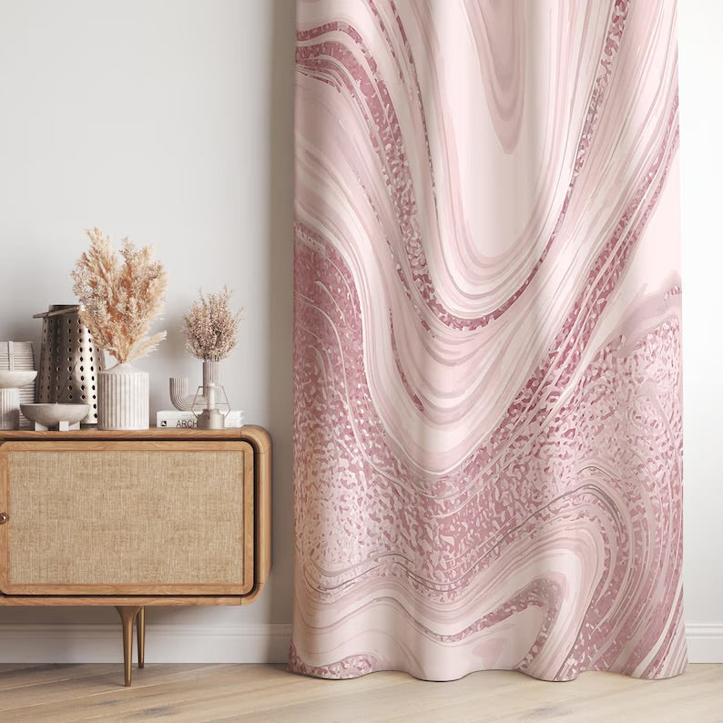 Soft Marble Wave Curtain-Pastel Glam Pink Window Drapes-Rose Dust Kids Room Curtains-Boho Decor Eyelets Panel-Kids Bedroom
Decor