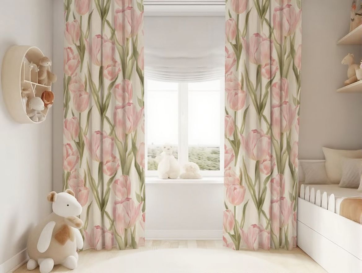 Soft Pink Tulips Baby Girl Room Curtain Nursery Curtains Window Curtains