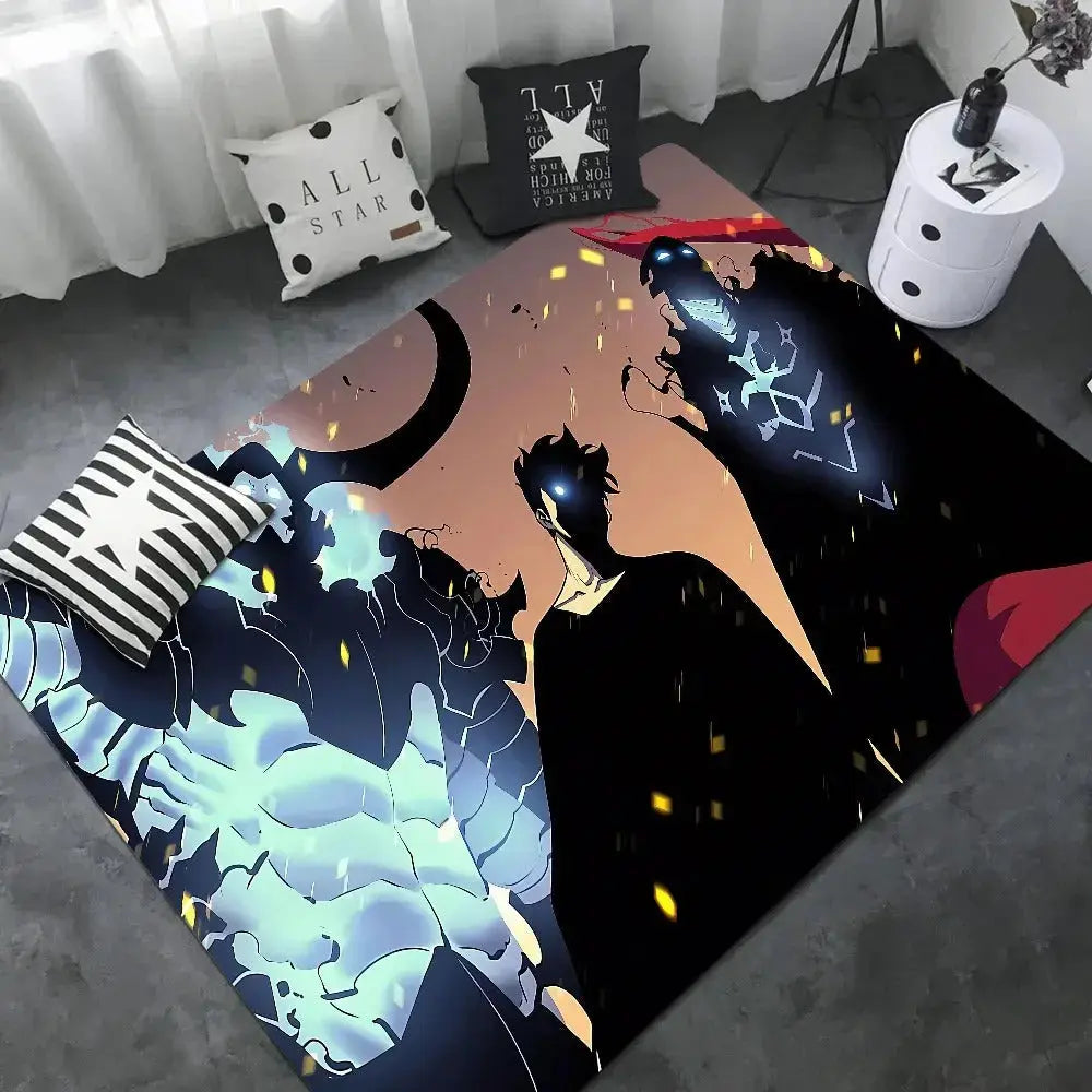 High-quality anime rug featuring Solo Leveling characters and effects