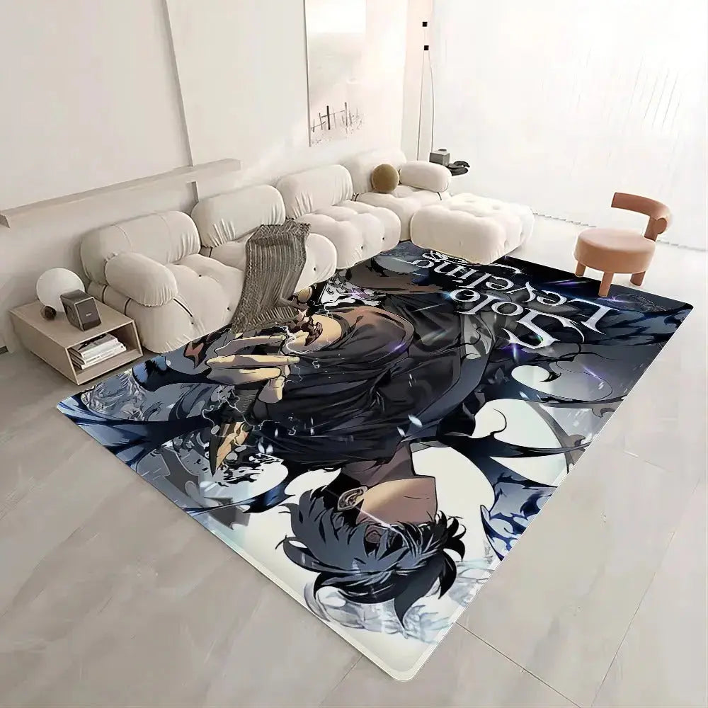 Plush bedroom area rug featuring Solo Leveling style