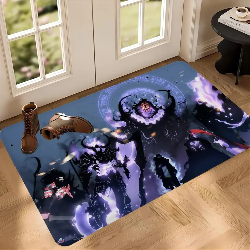 Solo Leveling anime door mat with non-slip base and vibrant design. Perfect entry rug for bedrooms, dorms, or apartments. Ideal gift for anime lovers