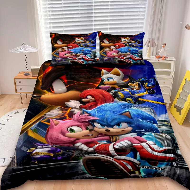 Kids Sonic bed set with bright cartoon design