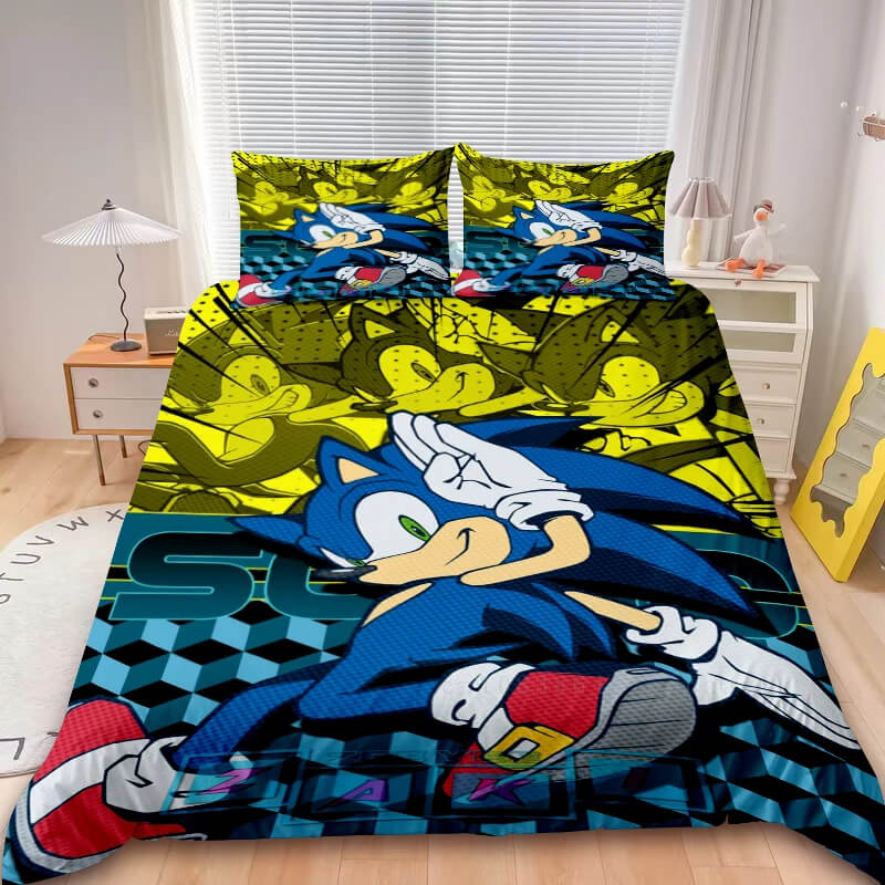 Sonic running print bedding set for gaming fans