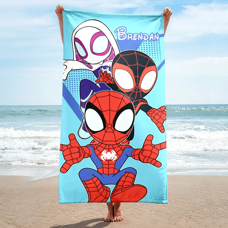 Spider and Friends Beach Towel, Superhero Movie Bath Pool Towel, Hero Cartoon Movie Beach Towel Gift